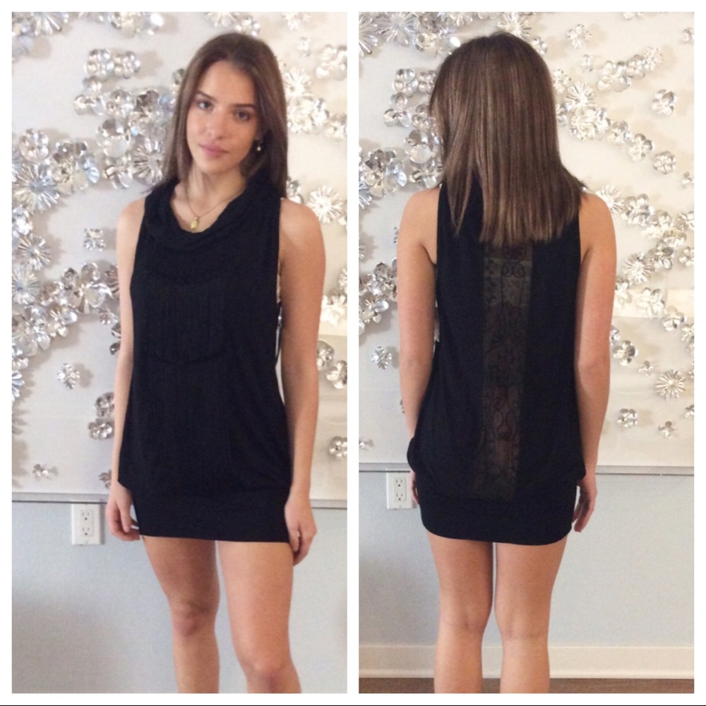 Language black fitted dress size med.